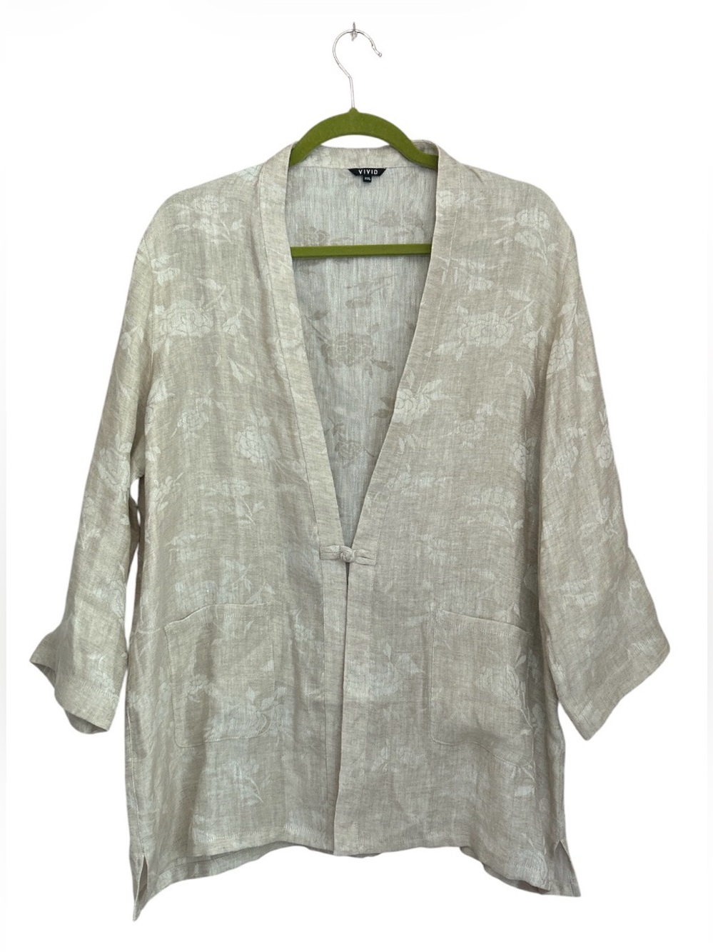 VIVID LINEN Floral Jacquard One-Mandarin Button Kimono Jacket XXL